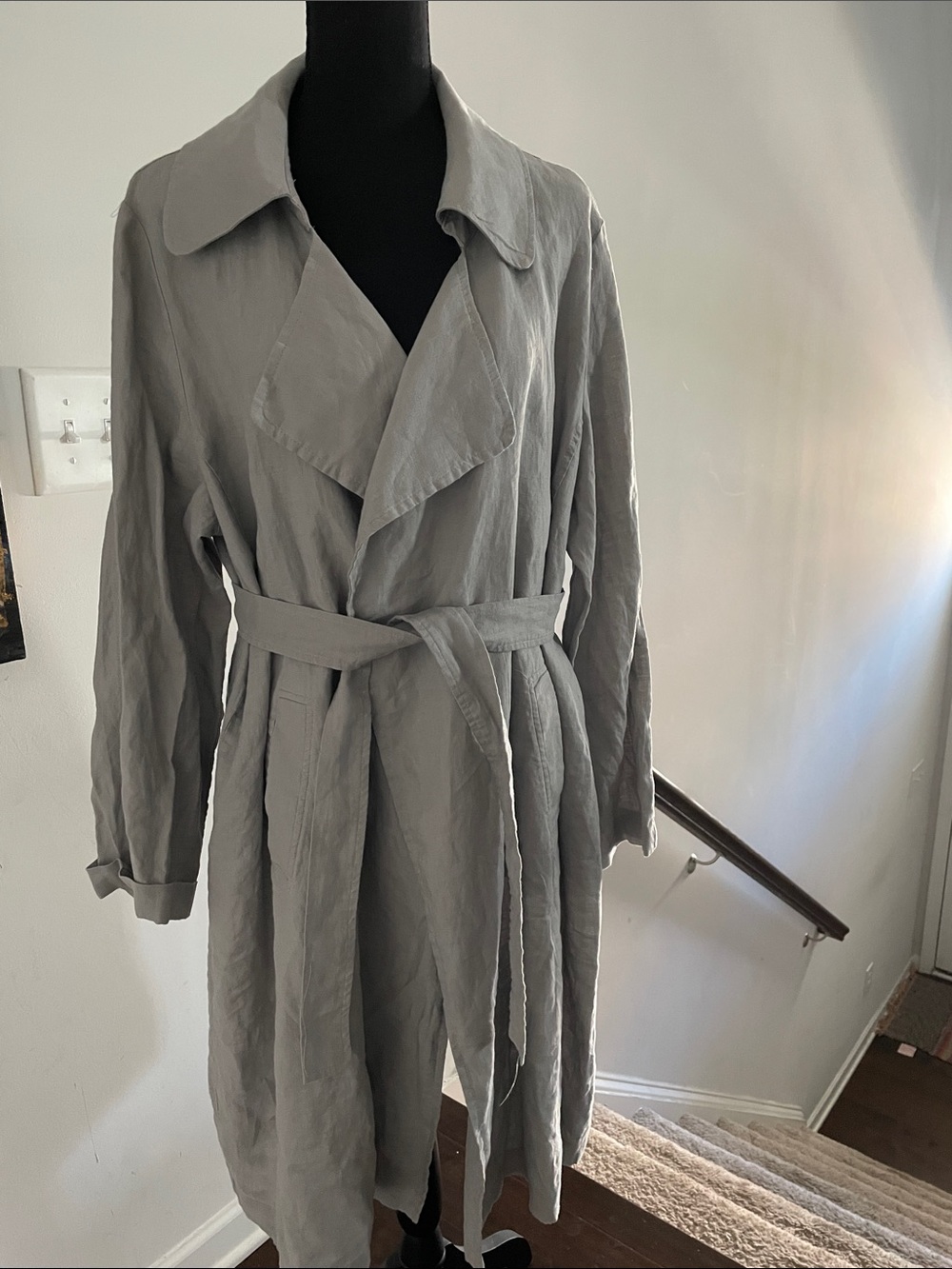 Catherine Malandrino Linen Summer Trench Coat Size XL Gray Transitional Stylish
